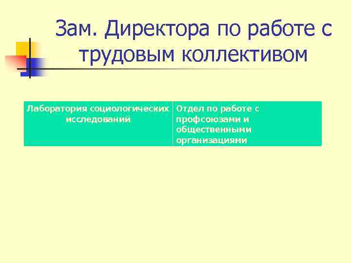 Зам. Директора по работе с трудовым коллективом Лаборатория социологических Отдел по работе с исследований