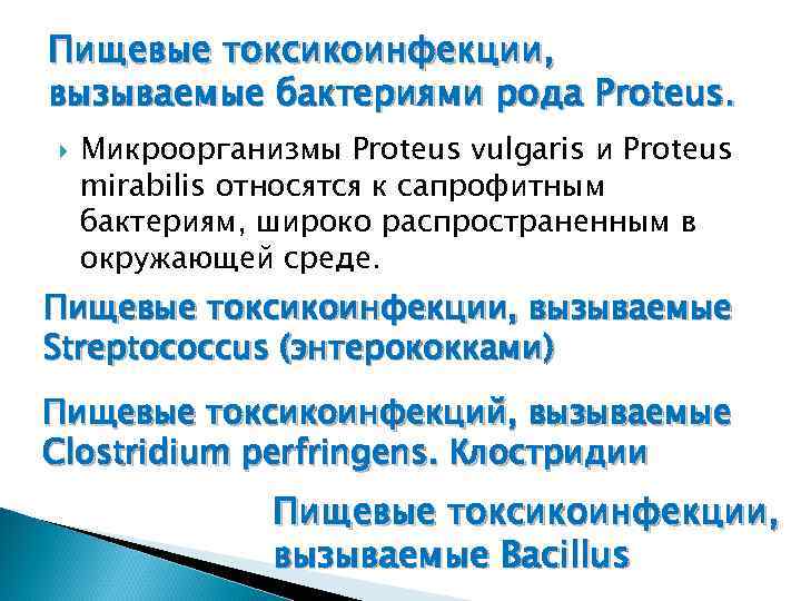 Пищевые токсикоинфекции, вызываемые бактериями рода Proteus. Микроорганизмы Proteus vulgaris и Proteus mirabilis относятся к