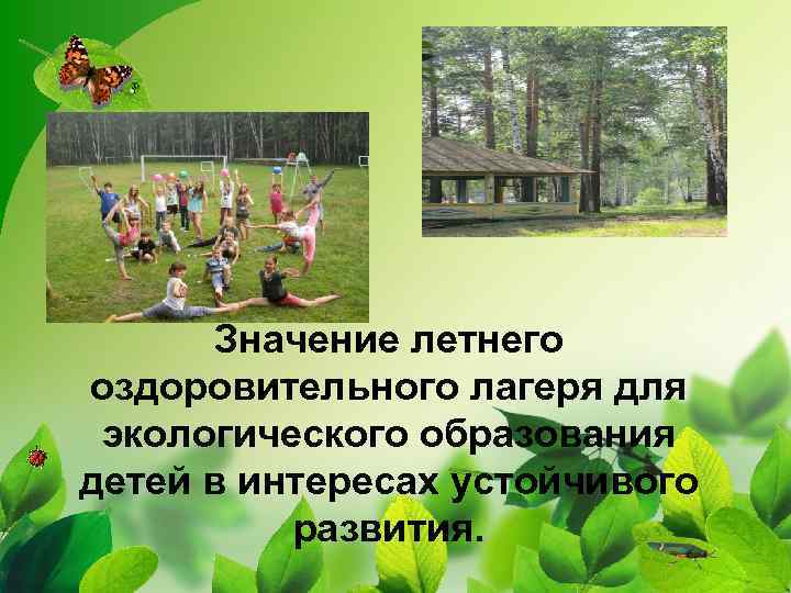  Значение летнего оздоровительного лагеря для экологического образования детей в интересах устойчивого развития. 