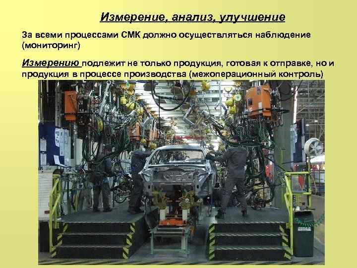 Измерение, анализ, улучшение За всеми процессами СМК должно осуществляться наблюдение (мониторинг) Измерению подлежит не