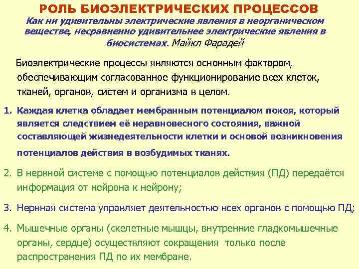 РОЛЬ БИОЭЛЕКТРИЧЕСКИХ ПРОЦЕССОВ Как ни удивительны электрические явления в неорганическом веществе, несравненно удивительнее электрические