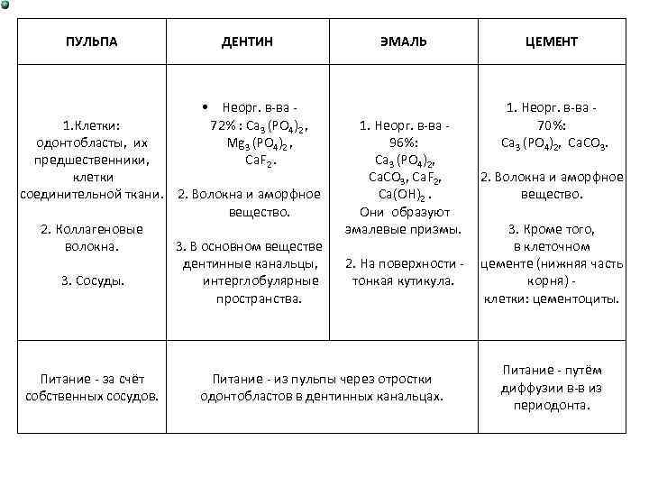 ПУЛЬПА ДЕНТИН • Неорг. в-ва 72% : Са 3 (РО 4)2 , Мg 3