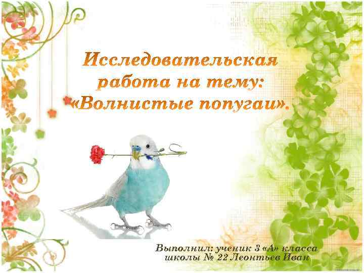 Выполнил: ученик 3 «А» класса школы № 22 Леонтьев Иван 