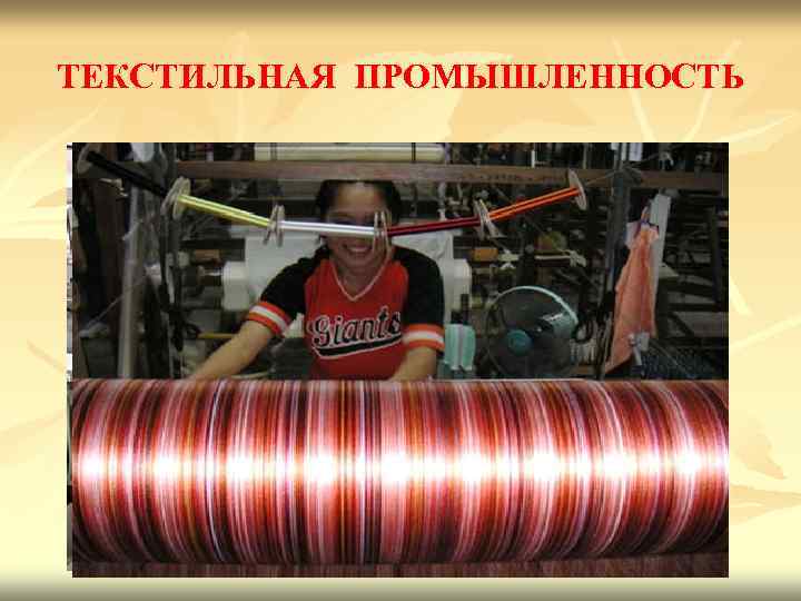 ТЕКСТИЛЬНАЯ ПРОМЫШЛЕННОСТЬ Это главная отрасль легкой промышленности Китая. Она работает в основном на внутренний