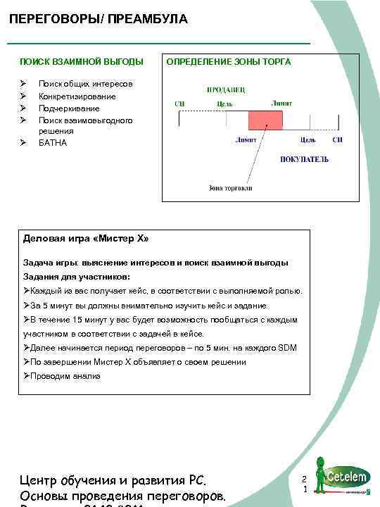 ПЕРEГОВОРЫ/ ПРЕАМБУЛА ПОИСК ВЗАИМНОЙ ВЫГОДЫ Ø Ø Ø ОПРЕДЕЛЕНИЕ ЗОНЫ ТОРГА Поиск общих интересов