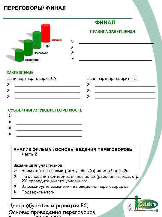 ПЕРЕГОВОРЫ/ ФИНАЛ ПРАВИЛА ЗАВЕРШЕНИЯ Ø Ø Ø _____________________________________ Ø ________________ ЗАКРЕПЛЕНИЕ Если партнер говорит