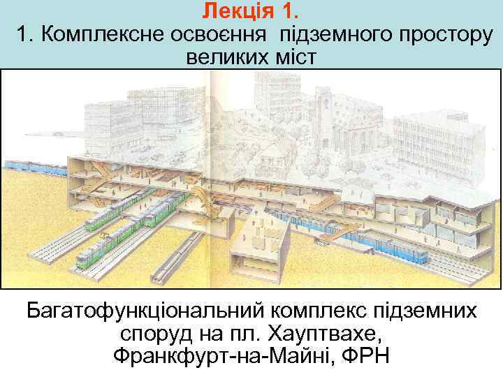 Лекція 1. 1. Комплексне освоєння підземного простору великих міст Багатофункціональний комплекс підземних споруд на