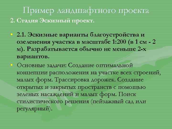 Пример ландшафтного проекта 2. Стадия Эскизный проект. • 2. 1. Эскизные варианты благоустройства и