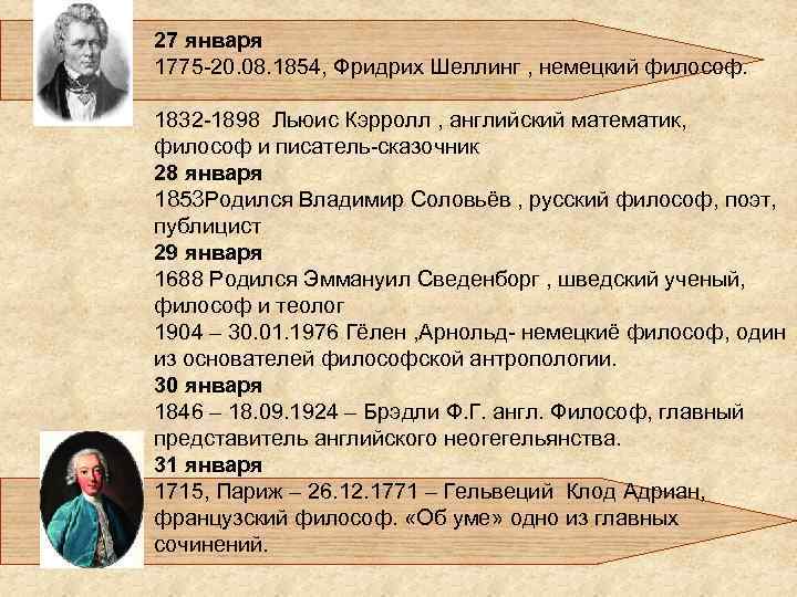 27 января 1775 -20. 08. 1854, Фридрих Шеллинг , немецкий философ. 1832 -1898 Льюис