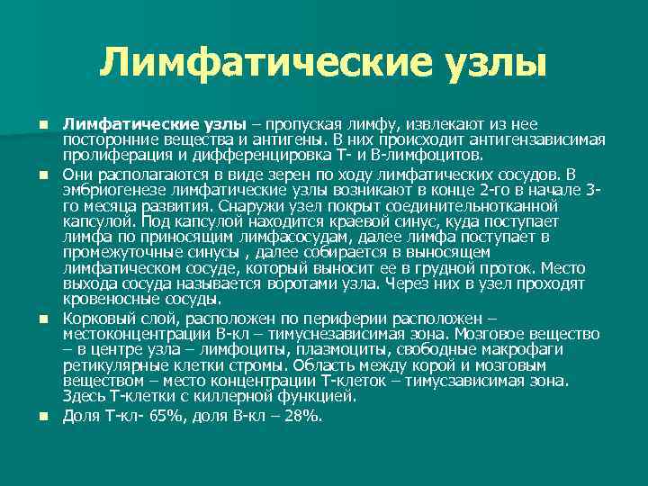 Лимфатические узлы n n Лимфатические узлы – пропуская лимфу, извлекают из нее посторонние вещества
