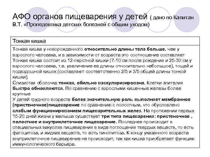 АФО органов пищеварения у детей ( дано по Капитан В. Т. «Пропедевтика детских болезней