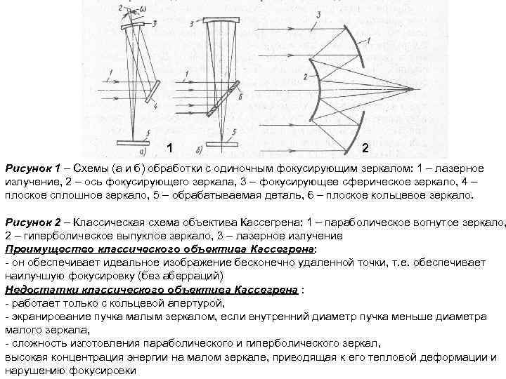 1 2 Рисунок 1 – Схемы (а и б) обработки с одиночным фокусирующим зеркалом:
