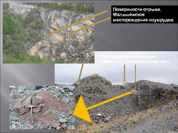 Поверхности отрыва. Малышевское месторождение изумрудов Поверхности скольжения. г. Мяндуха, Архангельская обл. 