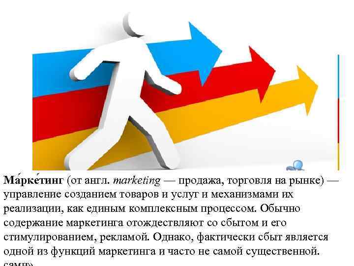 Ма рке тинг (от англ. marketing — продажа, торговля на рынке) — управление созданием