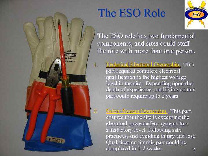 The ESO Role The ESO role has two fundamental components, and sites could staff
