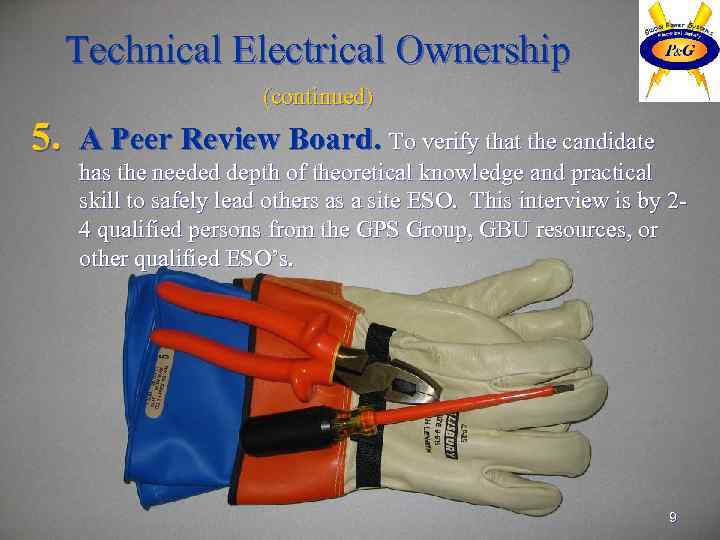 Technical Electrical Ownership (continued) 5. A Peer Review Board. To verify that the candidate