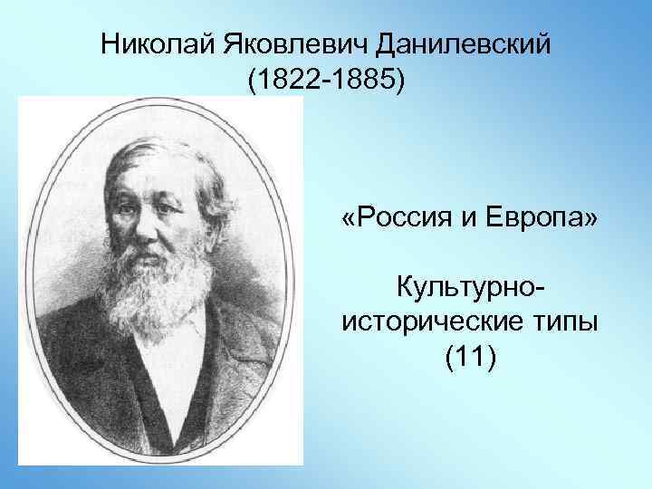 Николай Яковлевич Данилевский (1822 -1885) «Россия и Европа» Культурноисторические типы (11) 