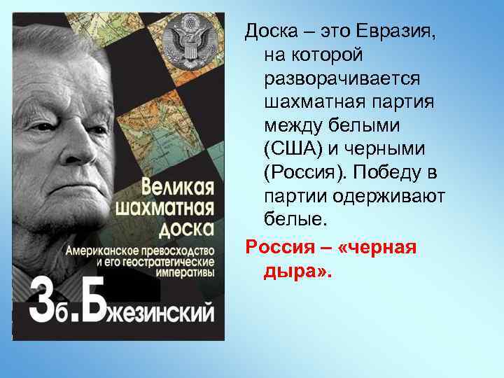 Доска – это Евразия, на которой разворачивается шахматная партия между белыми (США) и черными
