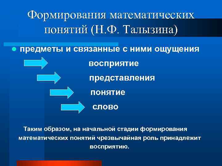 Ощущение представление понятие. Последовательность формирования понятия в математике. Методика формирования математических понятий. Этапы формирования математических понятий. Формирование понятий в математике.