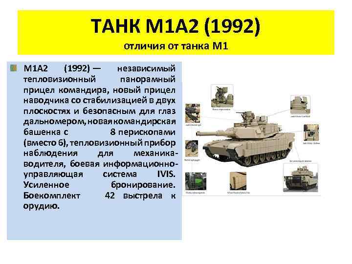 ТАНК M 1 A 2 (1992) отличия от танка М 1 M 1 A