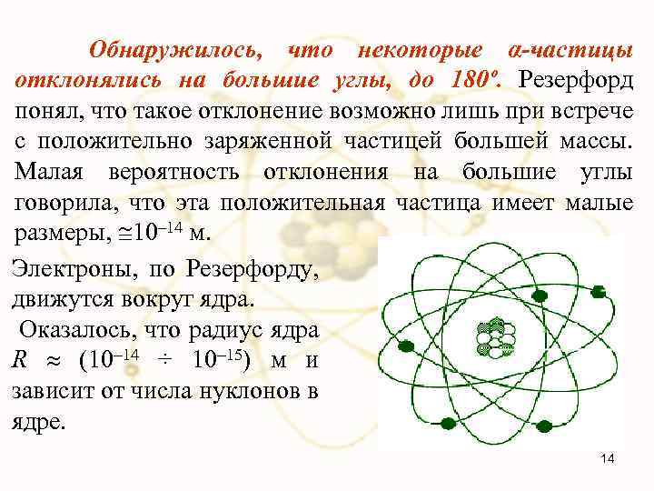 Обнаружилось, что некоторые α-частицы отклонялись на большие углы, до 180º. Резерфорд понял, что такое