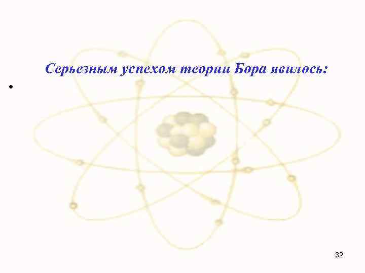 Серьезным успехом теории Бора явилось: • 32 