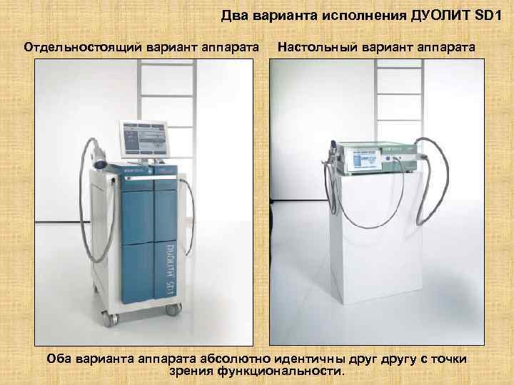 Два варианта исполнения ДУОЛИТ SD 1 Отдельностоящий вариант аппарата Настольный вариант аппарата Оба варианта