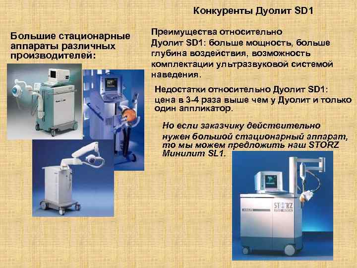 Конкуренты Дуолит SD 1 Большие стационарные аппараты различных производителей: Преимущества относительно Дуолит SD 1: