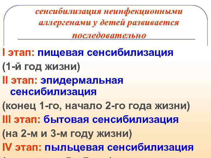 сенсибилизация неинфекционными аллергенами у детей развивается последовательно I этап: пищевая сенсибилизация (1 -й год