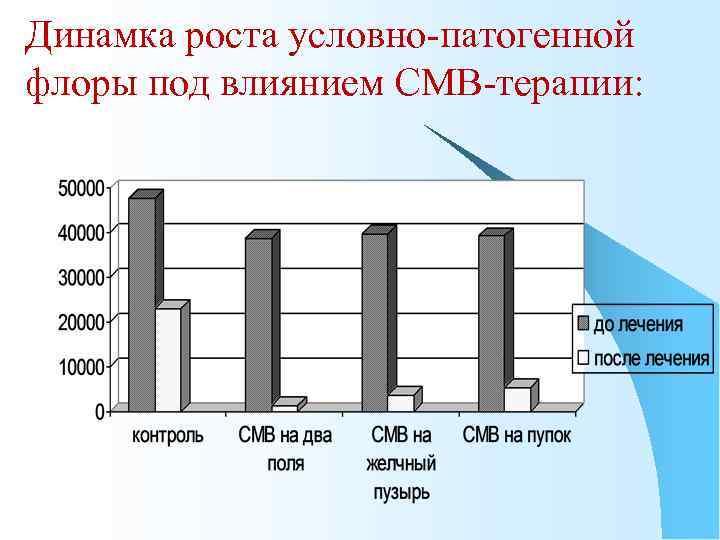 Динамка роста условно-патогенной флоры под влиянием СМВ-терапии: 