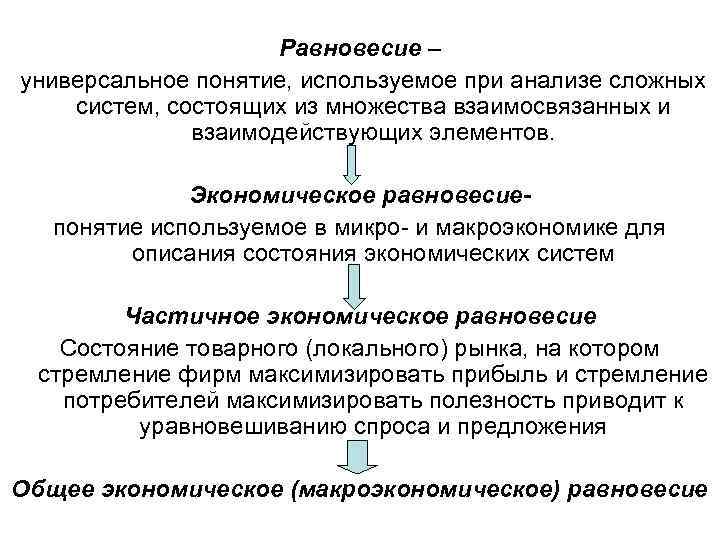 Равновесие – универсальное понятие, используемое при анализе сложных систем, состоящих из множества взаимосвязанных и