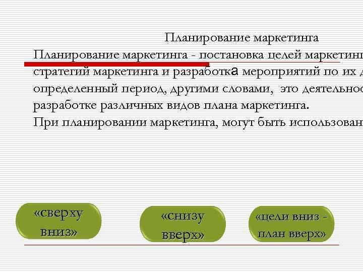 Маркетинговое планирование определение цели этапы значение разработка плана маркетинга