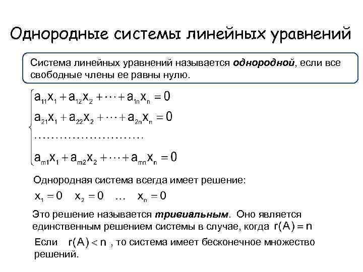 Однородные системы линейных алгебраических уравнений