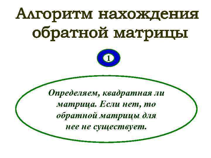 1 Определяем, квадратная ли матрица. Если нет, то обратной матрицы для нее не существует.