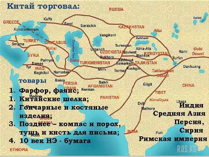 Китай торговал: 1. 1. 2. 3. 4. товары Фарфор, фаянс; Китайские шелка; Гончарные и