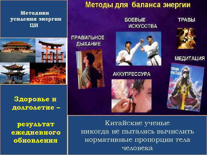 Методики усиления энергии ЦИ Здоровье и долголетие – результат ежедневного обновления Китайские ученые никогда