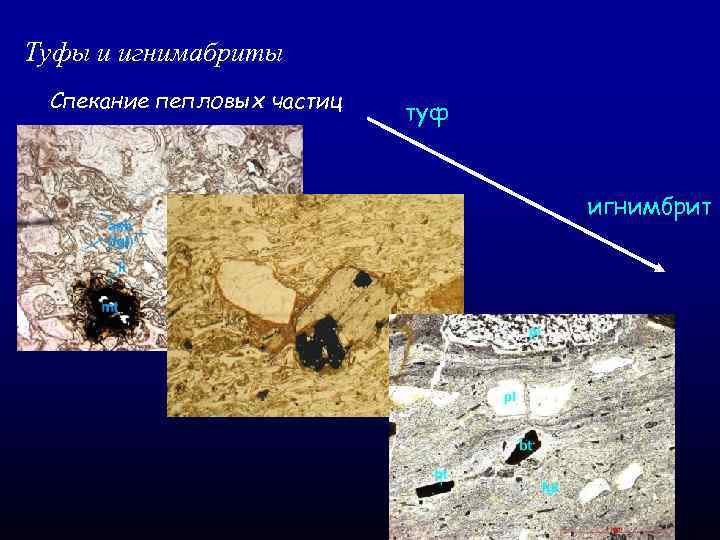 Туфы и игнимабриты Спекание пепловых частиц туф игнимбрит 