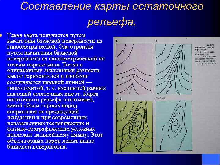 l Составление карты остаточного рельефа. Такая карта получается путем вычитания базисной поверхности из гипсометрической.