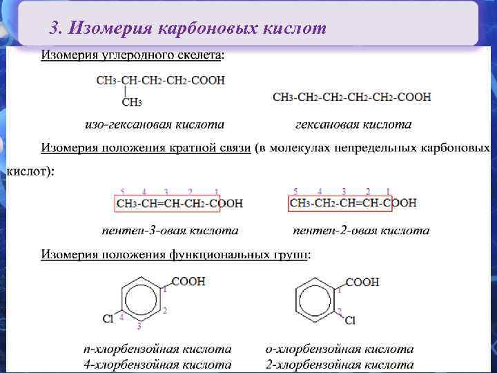 3. Изомерия карбоновых кислот Карбоновые кислоты Органическая химия 