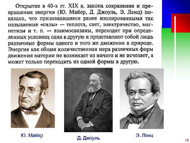 Ю. Майер C ОАО «МКНТ» , 2004 Д. Джоуль Э. Ленц 15 