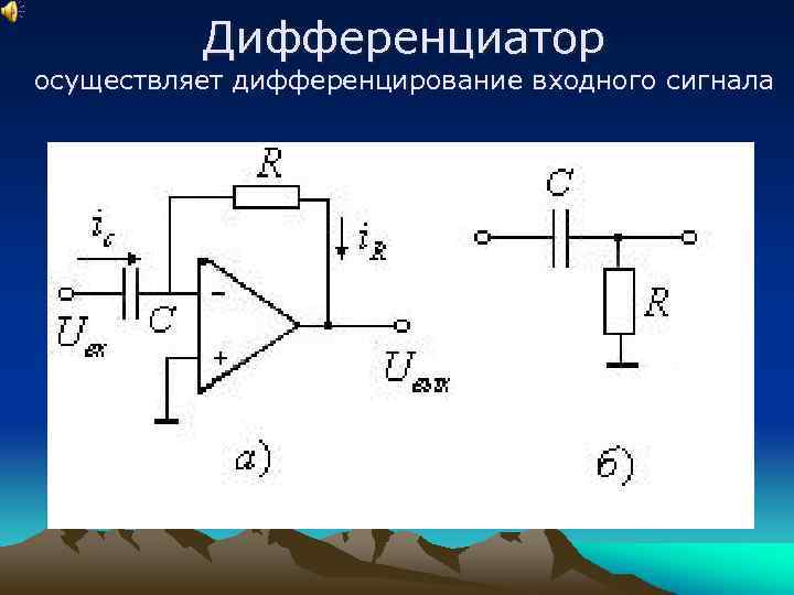 Дифференциатор осуществляет дифференцирование входного сигнала 