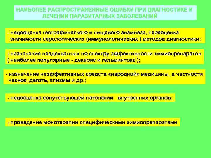 НАИБОЛЕЕ РАСПРОСТРАНЕННЫЕ ОШИБКИ ПРИ ДИАГНОСТИКЕ И ЛЕЧЕНИИ ПАРАЗИТАРНЫХ ЗАБОЛЕВАНИЙ - недооценка географического и пищевого