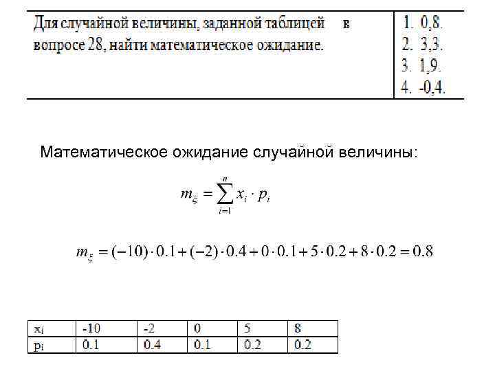 Математическое ожидание случайной величины: 
