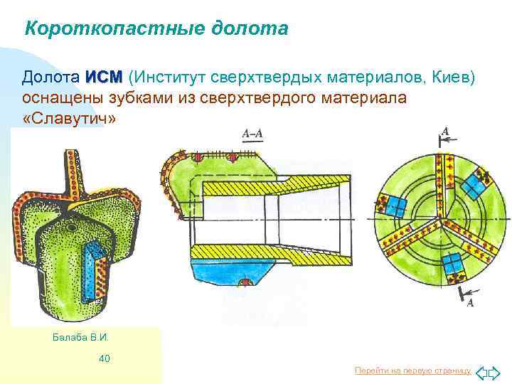 Короткопастные долота Долота ИСМ (Институт сверхтвердых материалов, Киев) оснащены зубками из сверхтвердого материала «Славутич»