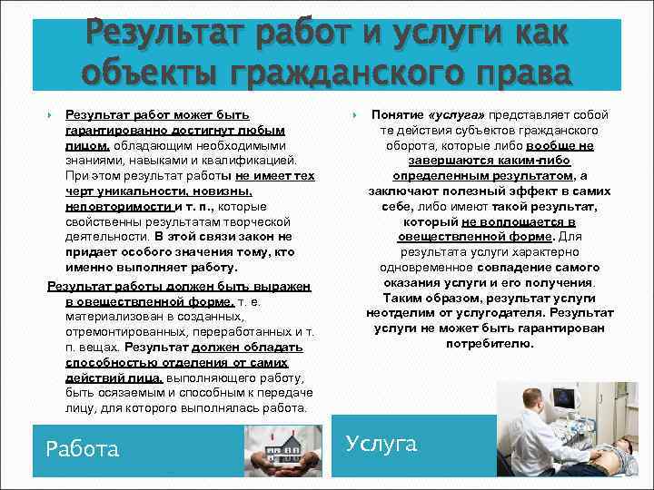 Результат работ и услуги как объекты гражданского права Результат работ может быть гарантированно достигнут