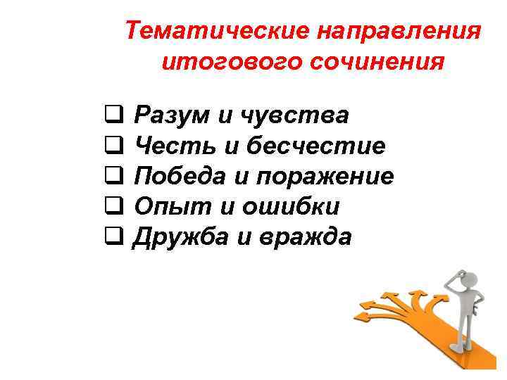 Тематические направления итогового сочинения q Разум и чувства q Честь и бесчестие q Победа