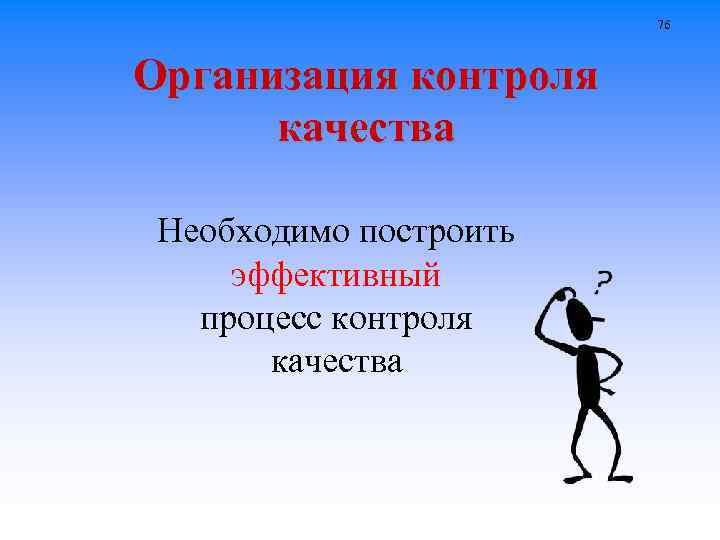 76 Организация контроля качества Необходимо построить эффективный процесс контроля качества 