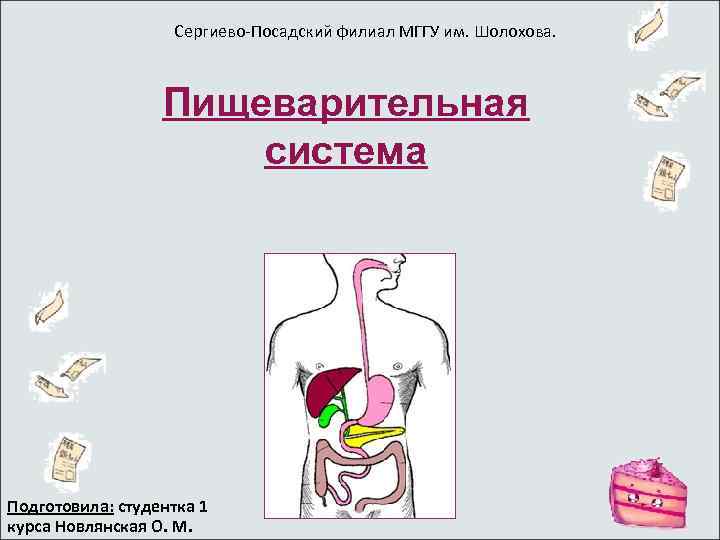 Сергиево-Посадский филиал МГГУ им. Шолохова. Пищеварительная система Подготовила: студентка 1 курса Новлянская О. М.