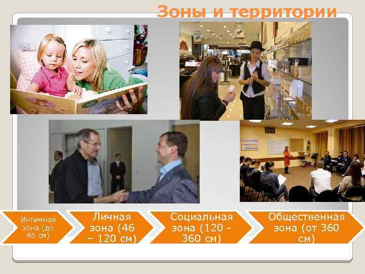 Зоны и территории Интимная зона (до 46 см) Личная зона (46 – 120 см)