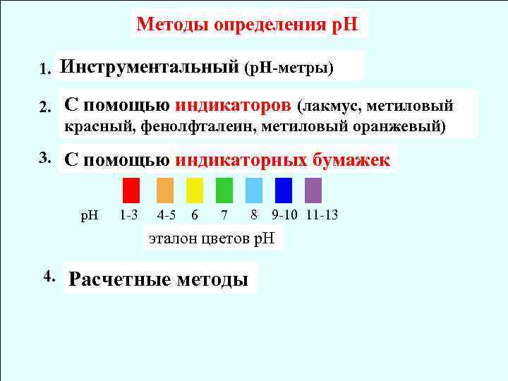 Методы определения р. Н 1. Инструментальный (р. Н метры) 2. C помощью индикаторов (лакмус,